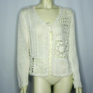 J Jill Womens M Chunky Cardigan Sweater Off White